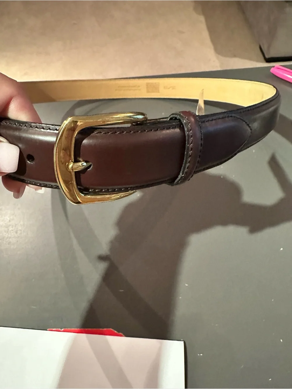 Jos. A. Bank Dark Brown Leather Belt with Brass Buckle